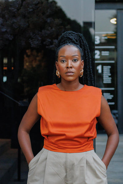 Moto Orange Satin Crop Blouse