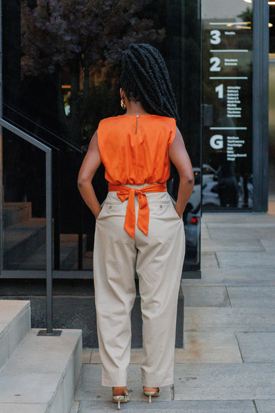 Moto Orange Satin Crop Blouse