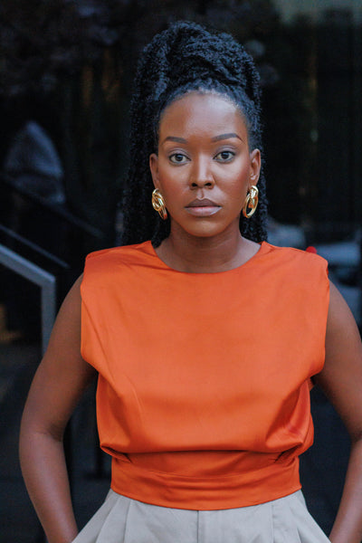 Moto Orange Satin Crop Blouse